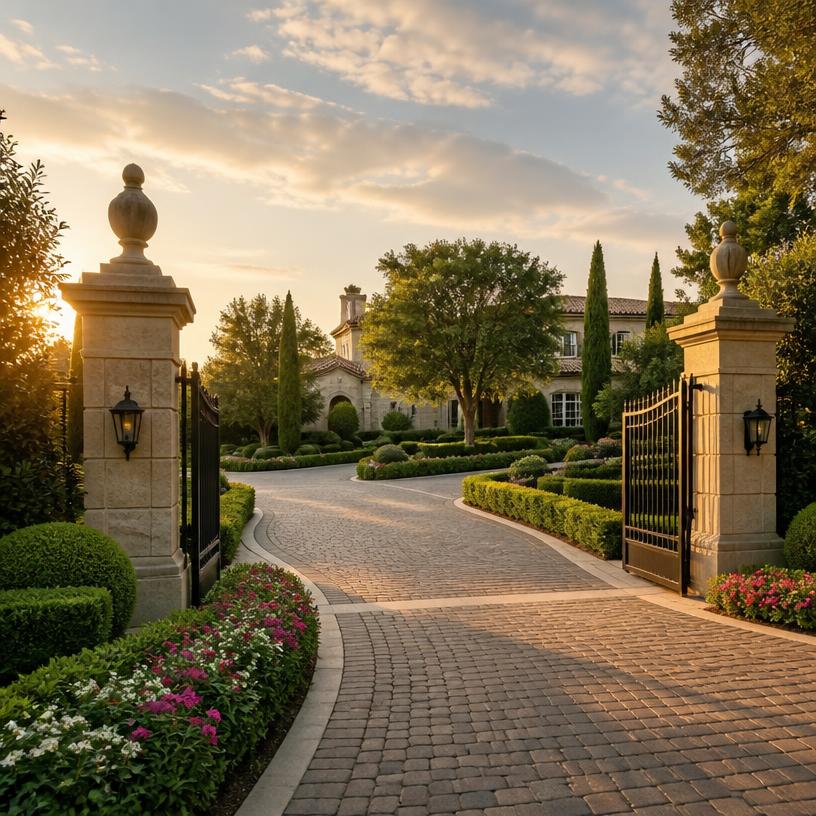 Beautiful residential community entrance with landscape design