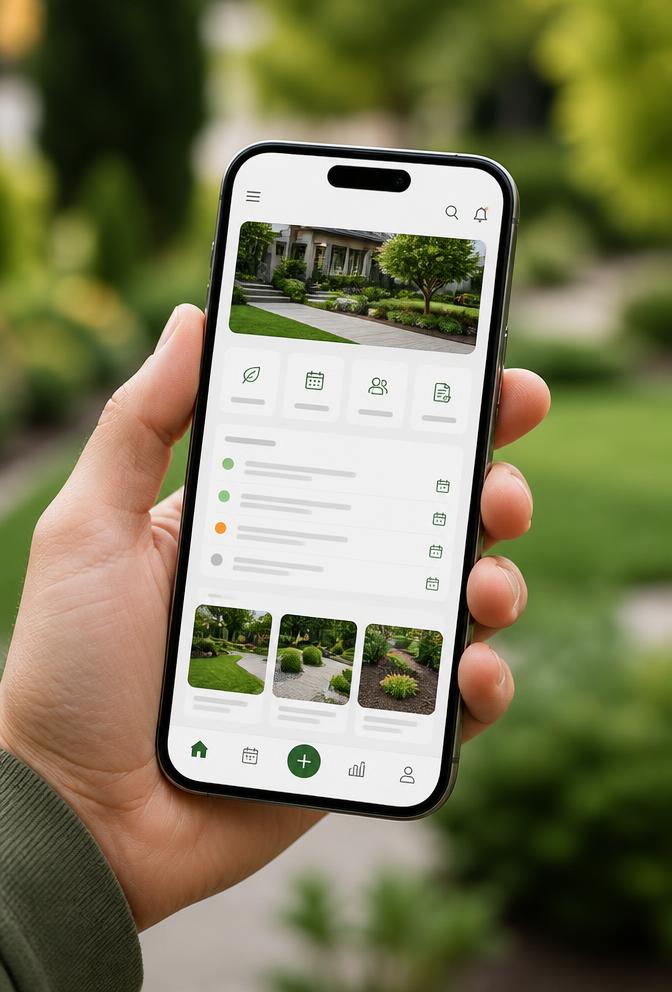 Smartphone showing landscaping service dashboard